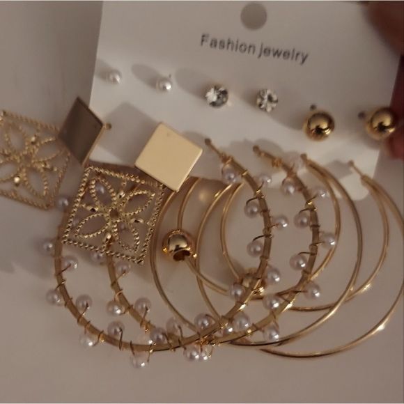 6 Pairs Fashion Pearl Decor Earrings Set - Picture 4 of 6